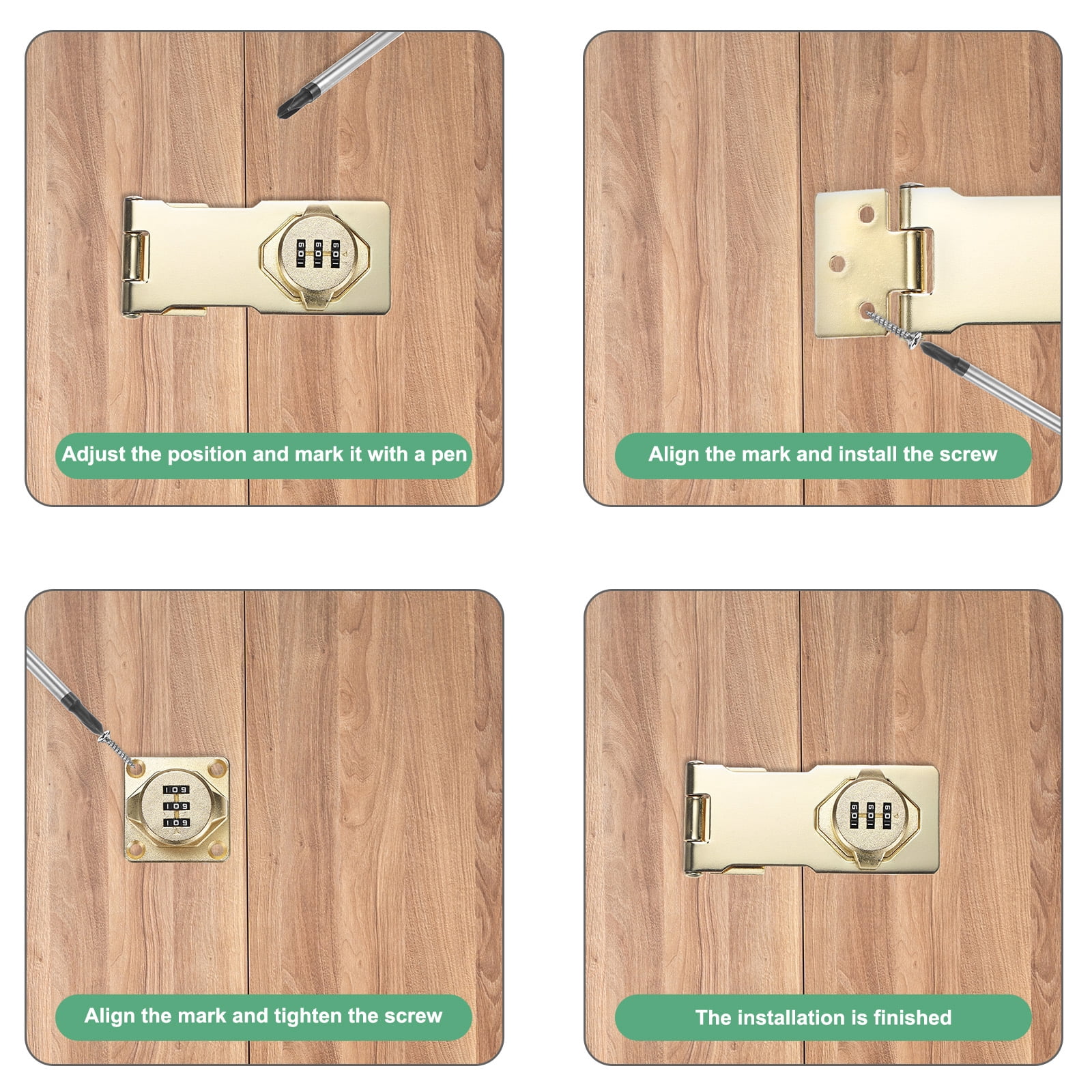 2-Pack Keyless Combination Lock, 4.3" Zinc Alloy Mechanical Password Twist Knob Hasp Locks Latch, 90/180 Degree Barn Door Lock for Cabinet/Closet/Garage/Drawers/Garden [Gold]