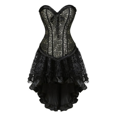 Aboser Women Bustier Dress Punk Mesh Steampunk Corset Skirt Gothic Burlesque Corsets Costumes Lace Up Boned Waist Slimming Bodyshaper