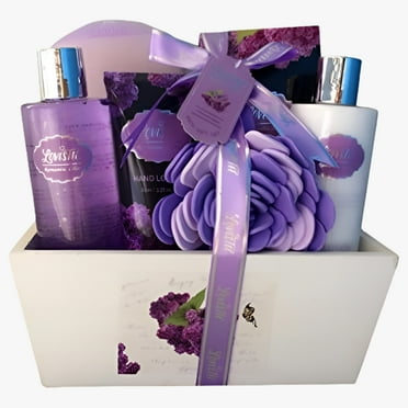 Lovestee Romantic Lilac Bath and Body Spa Gift Basket for Women with Lavender Fragrance