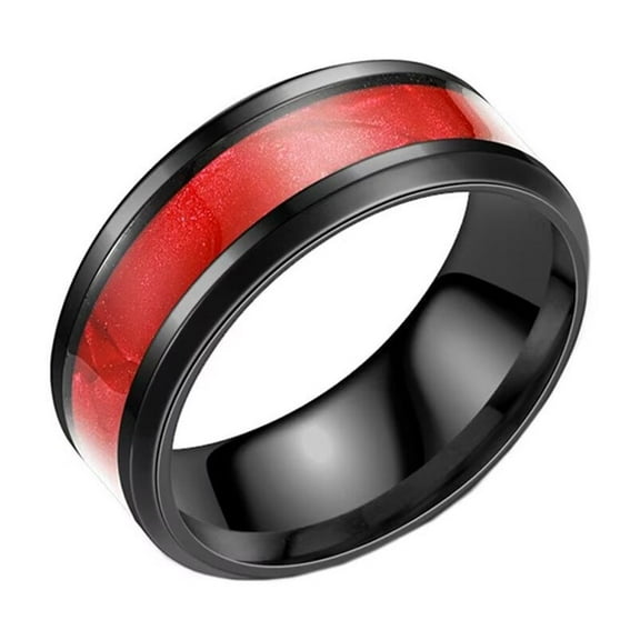PAMTIER Men's Women's Stainless Steel 8MM High Polished Red Enamel Dome Ring Comfort Fit Wedding Band Size 6