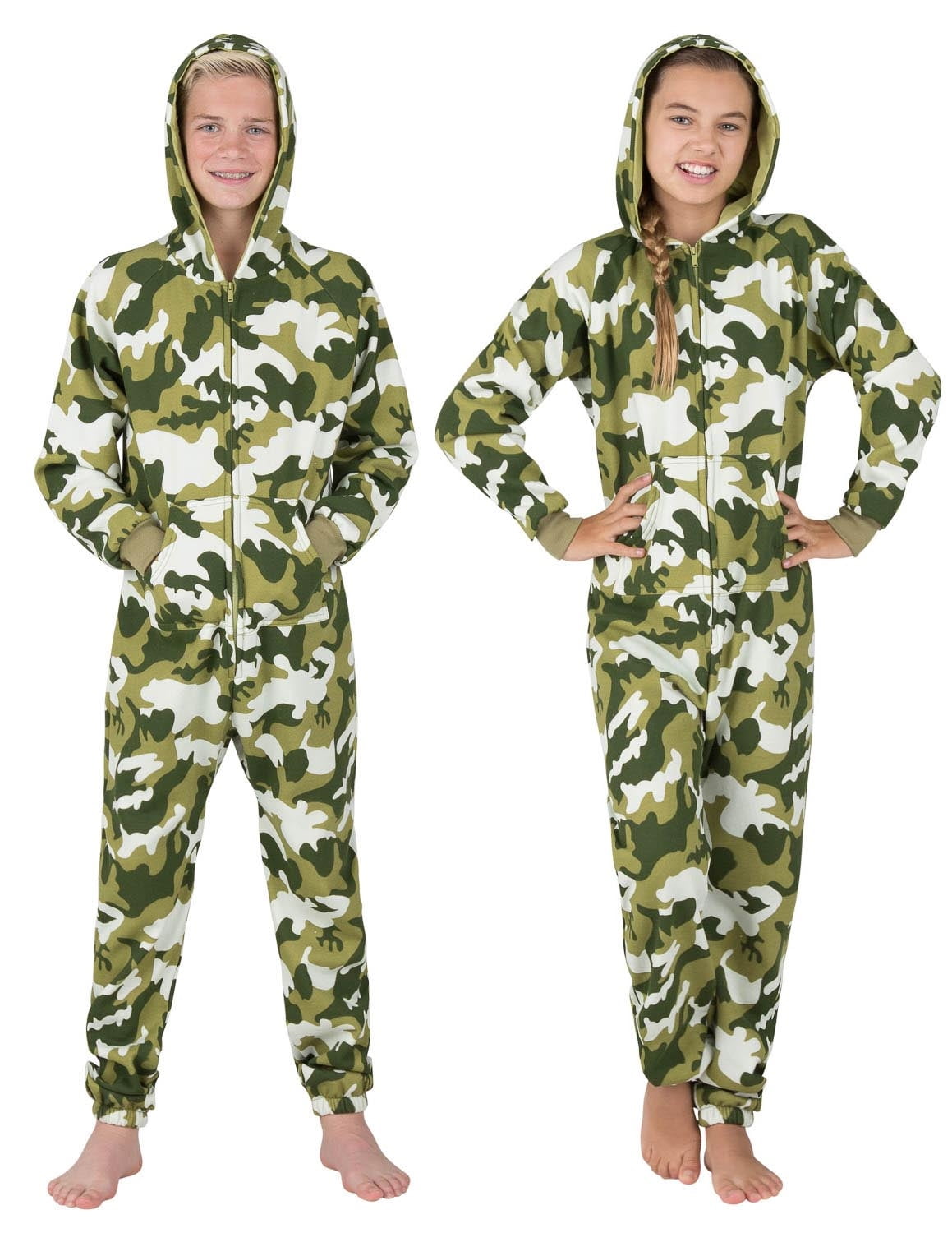 Footed Pajamas - CamoForce Olive Kids Footless Hoodie ...