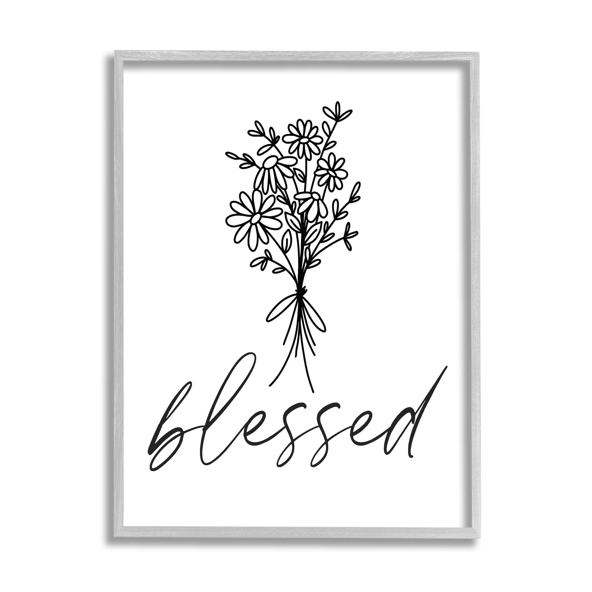 Stupell Industries Cheerful Daisy Flowers Botanical Arrangement Blessed Script Graphic Art Gray Framed Art Print Wall Art, Design by Lettered and Lined
