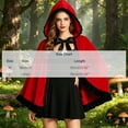 thumbnail image 3 of UTSJKR Women Ruffle Trim Velvet Hooded Cape, Satin Bow Front Cloak, Fairytale Outer Robe for Little Red Riding Hood Halloween Cosplay Costume Wine M, 3 of 8
