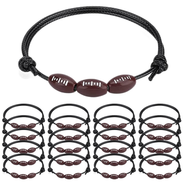 20 pulseras de pelotas deportivas, pulseras de cuentas de rugby, béisbol y fútbol, cordón de cera ajustable, pulseras de pelotas deportivas inspiradoras, regalos para niños y niñas