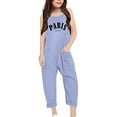 thumbnail image 3 of MIXUE Girls Jumpsuits & Rompers Kids Summer Letter Print Spaghetti Strap V Neck Sleeveless Loose Bodysuits With Pockets Streetwear,Blue,5-6 Years, 3 of 5