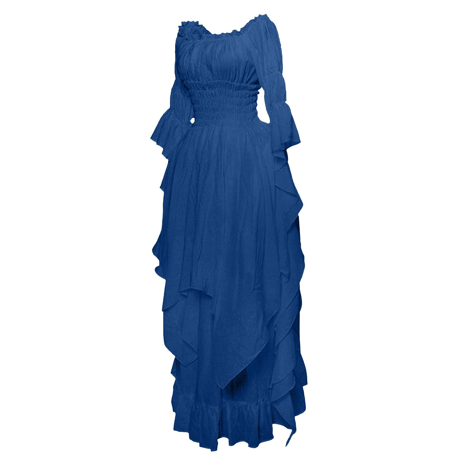 Dagegui Renaissance Dress for Women Cotton Linen Medieval Victorian Dress Long Sleeve One Shoulder Tunic Dress Plus Size Halloween Costumes Blue 2XL