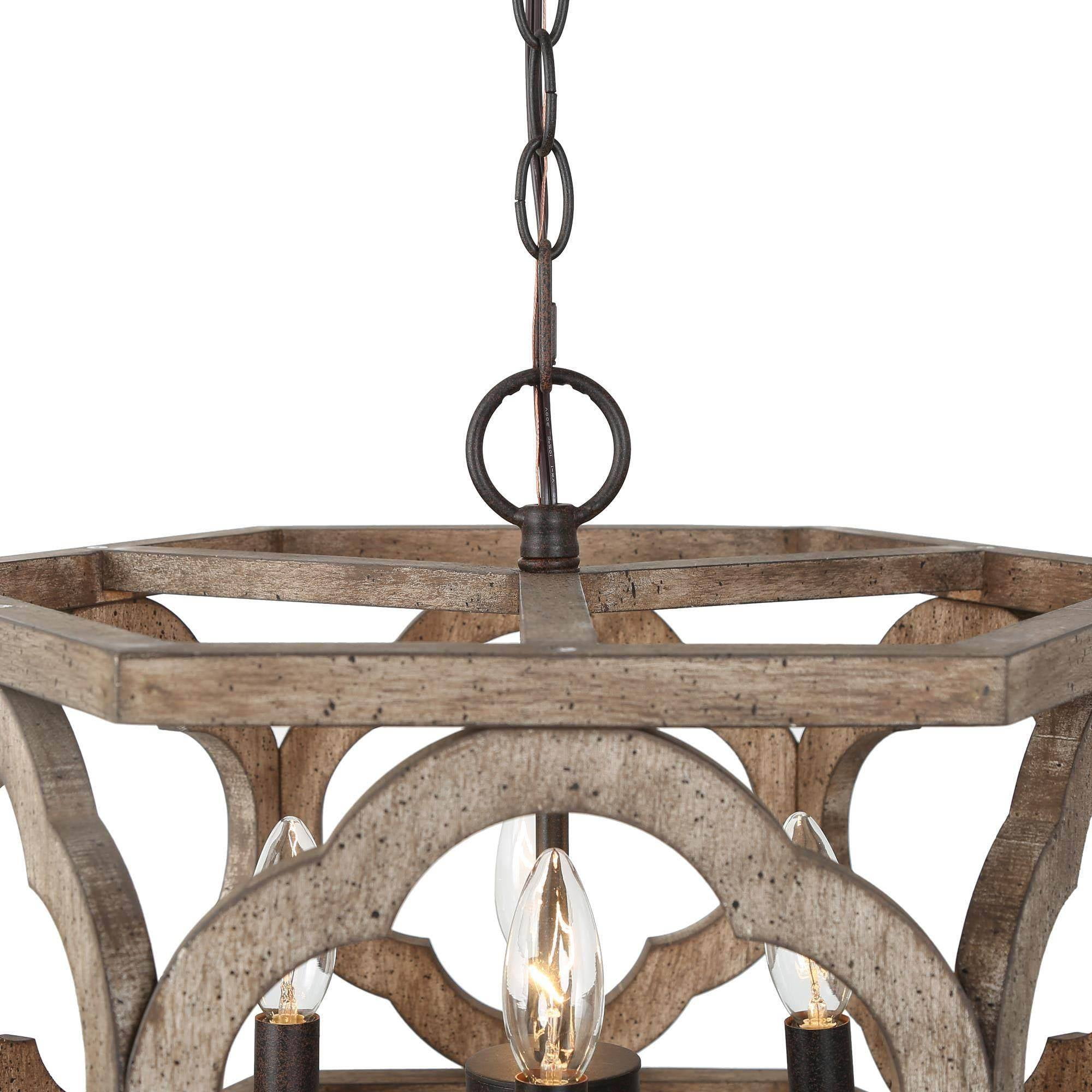 LNC Quaint 4-Light Distressed Bronze Farmhouse Led Cage Chandelier
