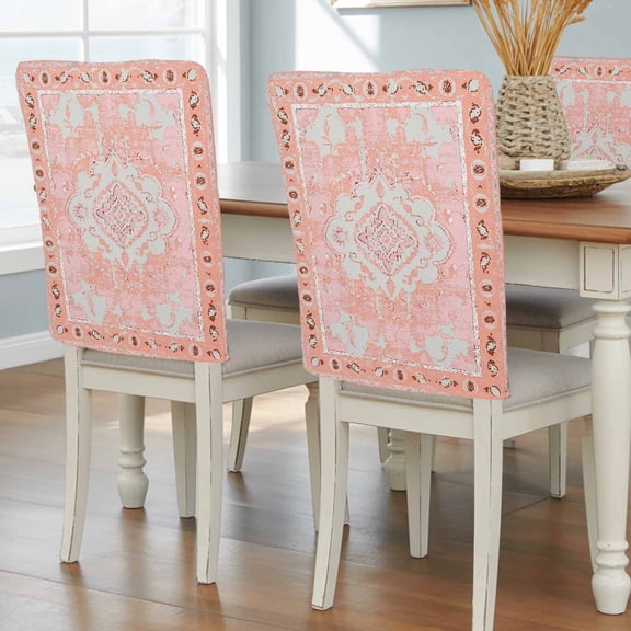 Pink Boho Chair Back Covers, Vintage Abstract Tribal Decorative Oriental Removable Chair Covers for Dining Chairs Set of 6, Washable Chairs Slipcovers Back Seat Protector for Wedding Party 19"x20"