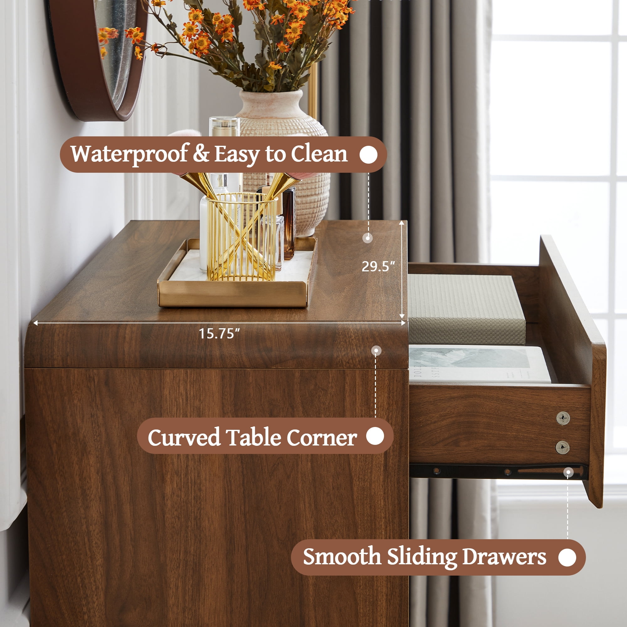 LEFHDA Fluted 5 Drawers Dresser for Bedroom, Mid Century Modern Storage Dressers, 45.3" Tall Wood Fluted Dressers Organizer for Bedroom, Living Room, Walnut Set of 2