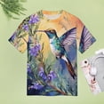 thumbnail image 4 of Flower Hummingbird Womens Tops Women's Fashion Casual Short Sleeve Flower Print Round Neck Pullover Top Blouse, 4 of 6