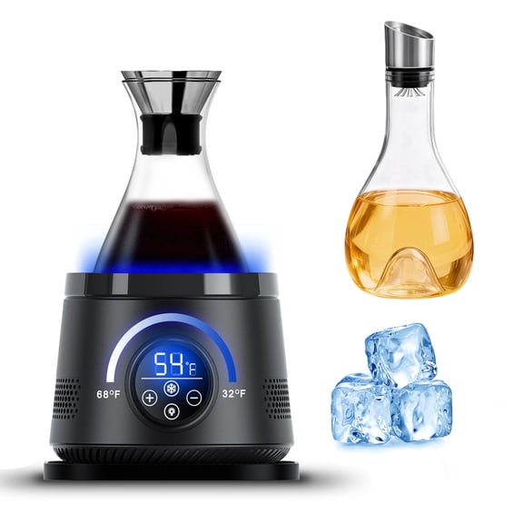 AIchiller Electric Wine Chiller and Decanter with LED Light - 1500ml/50oz Glass Carafe with Lid for Wine, Iced Tea, Juice