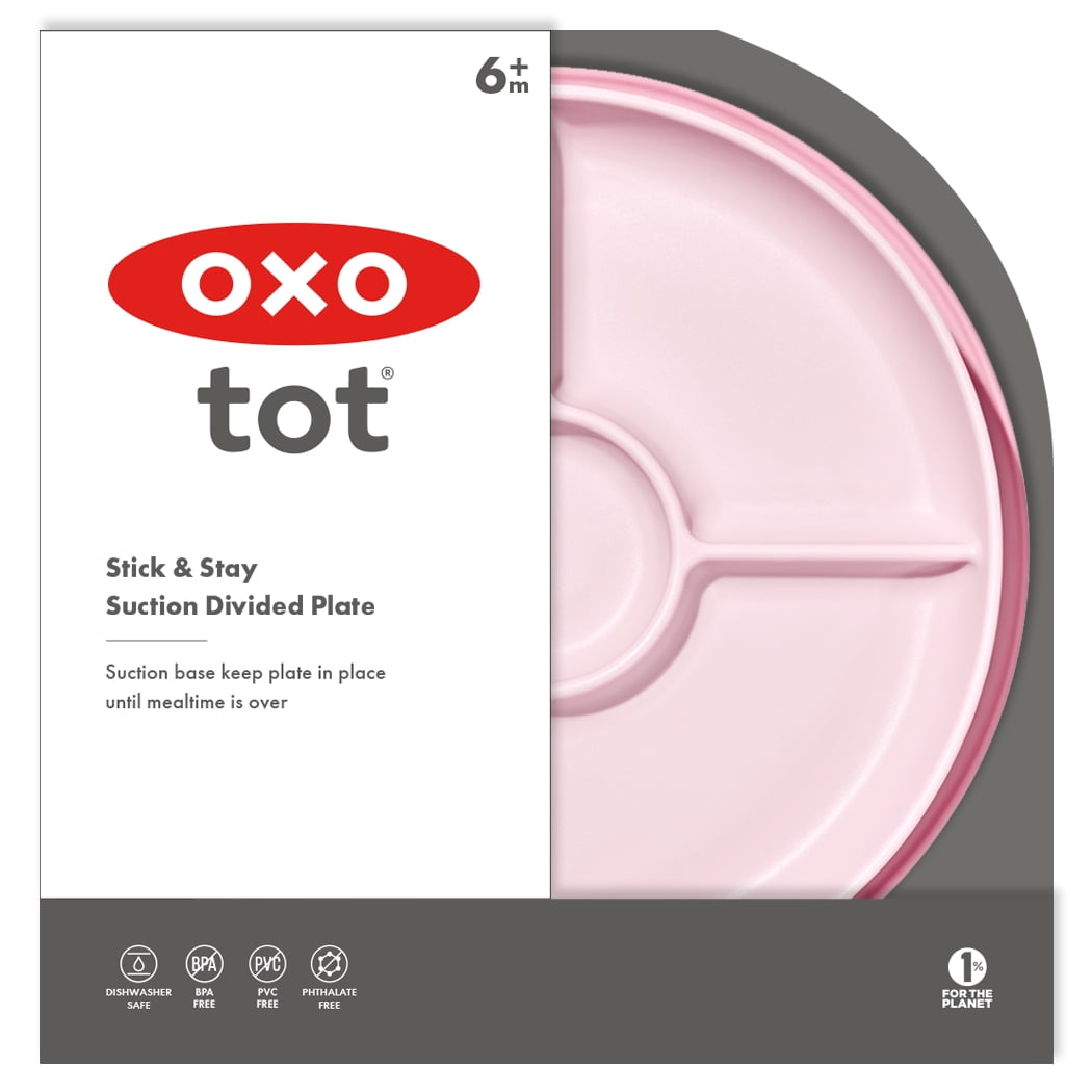 OXO Tot Baby and Toddler Stick and Stay Suction Divided Plate for 6+ Months - Blossom