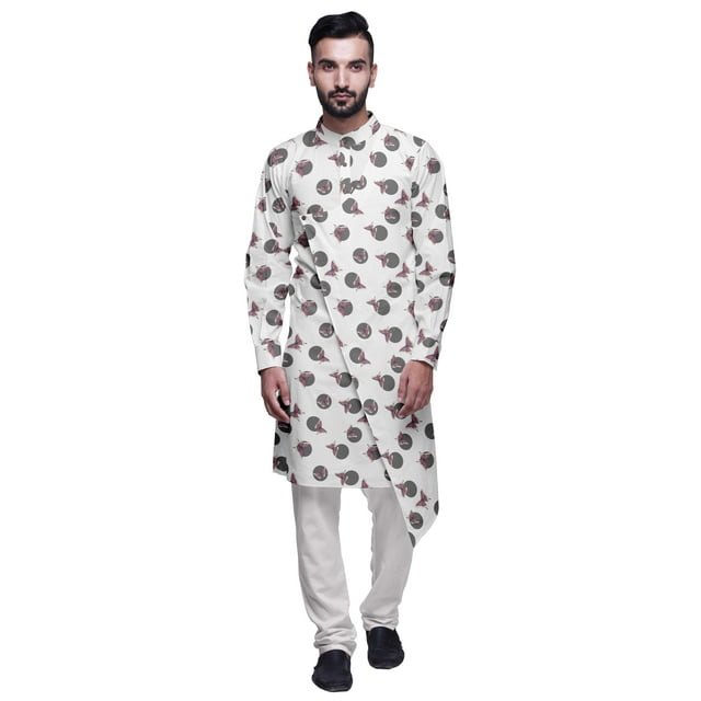 Atasi Kurta Pyjama de Fête pour Hommes, Col Mandarin, Ensemble Ethnique Imprimé Kurta