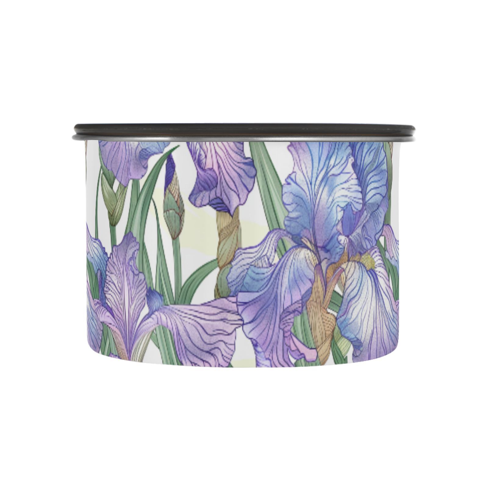 Iris Flowers Floral Airtight Coffee Bean Canister 30oz Food Storage Containers with Lids For Gournd, Tea, Sugar, Flour, Rice, Cereal, Candy Cookie Jar