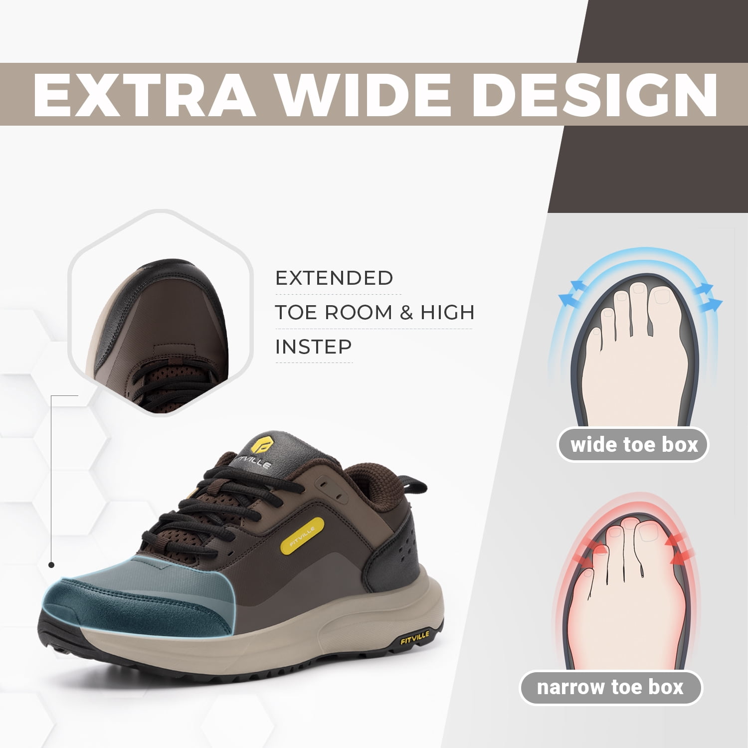 FitVille Mens Wide Hiking Shoes Outdoor Low-top Waterproof Sneakers with Arch Support