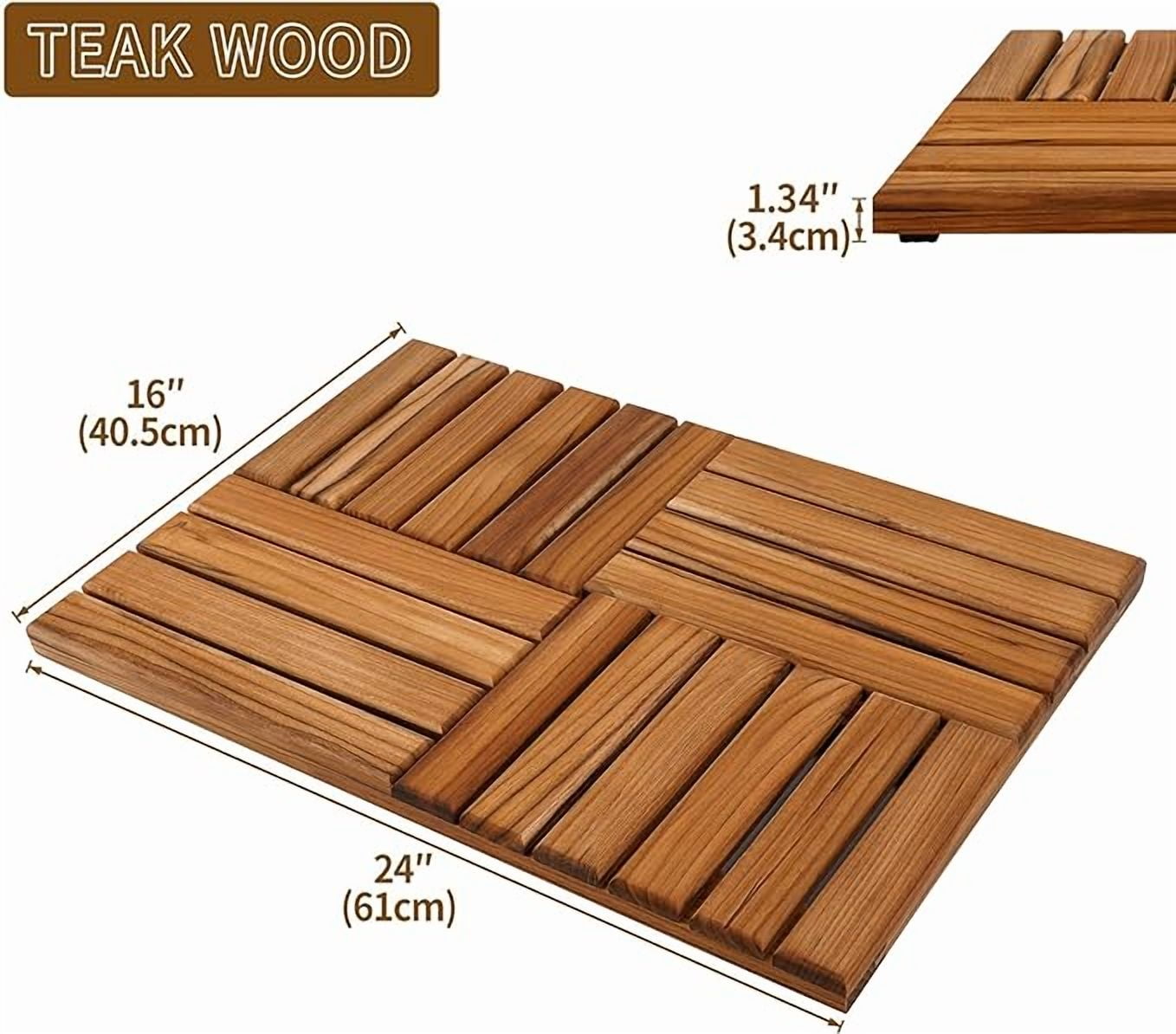 Utoplike Teak Wood Bath Mat, Wooden Shower Mat for Bathroom, 24 x 16 inch Non Slip Wood Floor Sturdy Mat for Inside Shower Luxury Spa Home or Outdoor