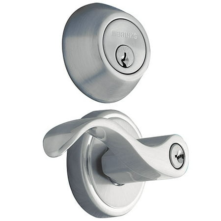 Brinks Keyed Entry Locking Door Lever and Deadbolt Lock, Satin Nickel