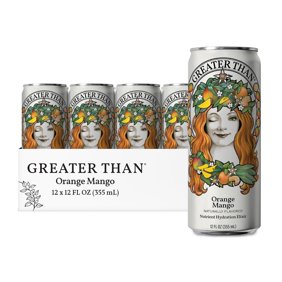 GREATER THAN Orange Mango Coconut Water Fruit Juice Fusion, with Real Electrolytes & Vitamins, 12 Pack, 12 oz Cans
