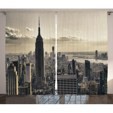 Nyc Decor Curtains 2 Panels Set, Aerial View Of Nyc In Winter Time American Architecture Historical Popular Metropolis Photo, Living Room Bedroom Accessories, By (Best Window Displays In Nyc)