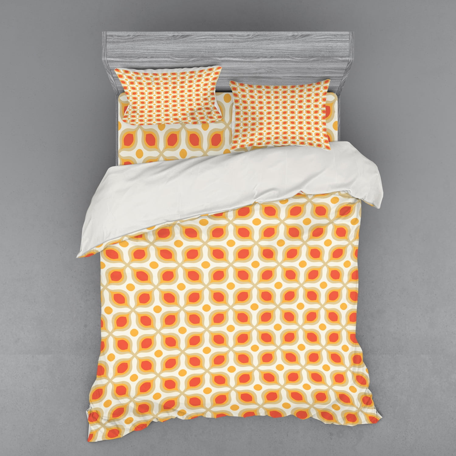 Geometric Duvet Cover Set, Linked Bold Geometric Shapes 70s Vintage