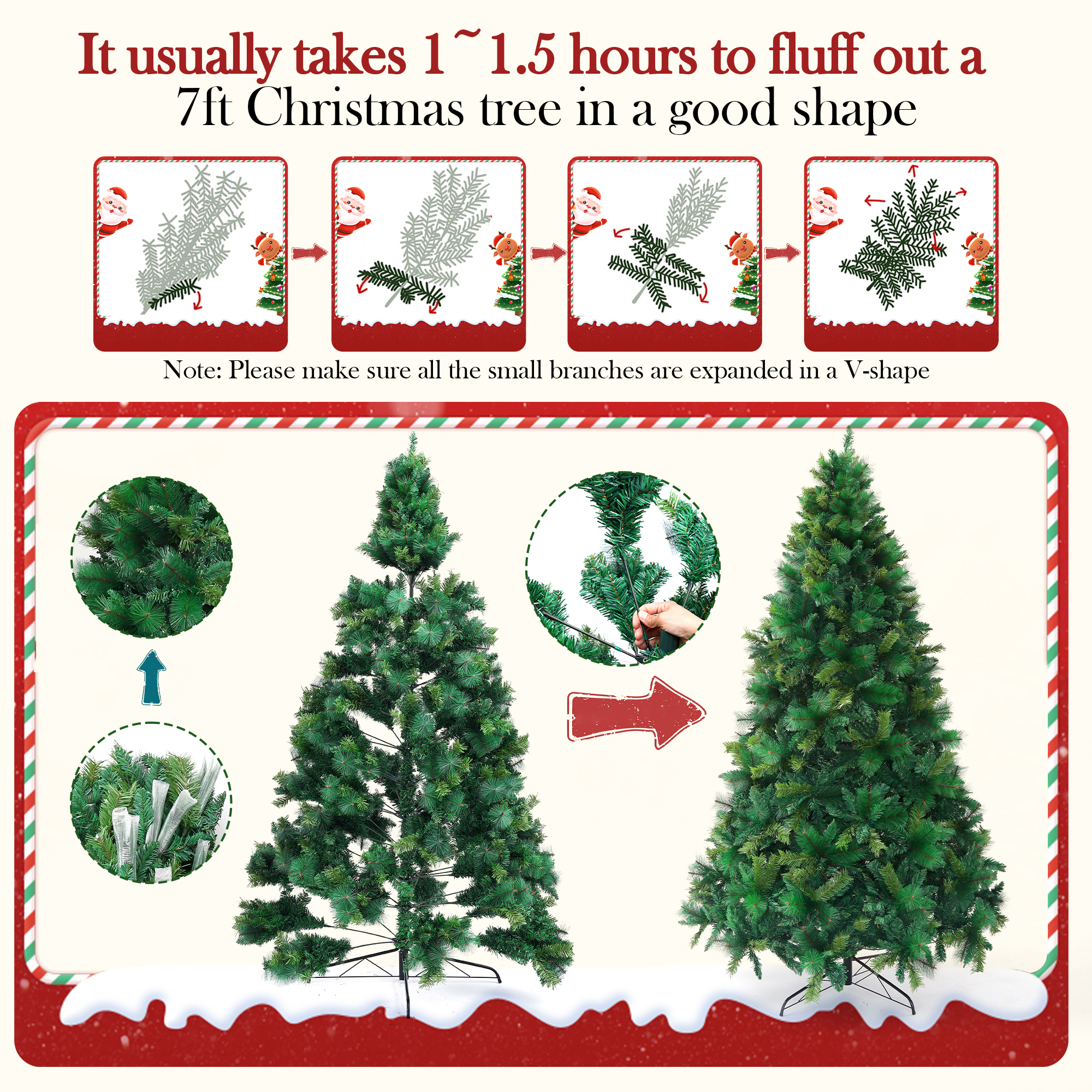Qunler 7ft Pre-lit Snow Flocked Artificial Christmas Tree with 300 Warm Lights 8 Modes, 700 PE+PVC Snowy Branches, White