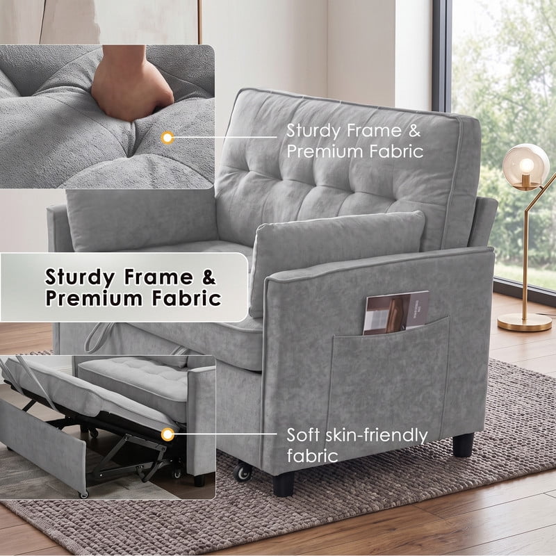 Anpport 54" 3‑in‑1 Convertible Sofa Bed, Towel Fabric, 3‑Position Adjustable Backrest with USB Charging Ports, for Living Room, Apartment, Medium Gray