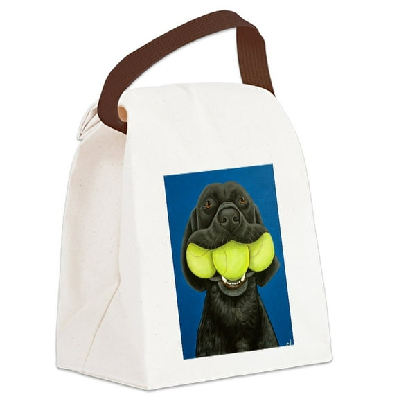 CafePress - Black Lab With 3 Tennis Balls - Canvas Lunch Bag with Strap Handle