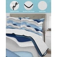 thumbnail image 4 of Quilts Twin Size Bedding Set, Blue White Ombre Lightweight Quilted Comforter, Modern Geometric Moire Abstract Art Soft Reversible Bedspread Coverlet with Pillow Covers for All Season, 68" x 86", 4 of 7