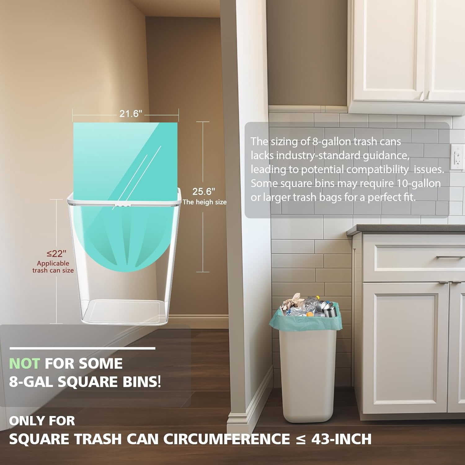 Biodegradable 8 Gallon Trash Bags, YANTONG Garbage Bags 8 gallon, Compostable Medium Trash Bag, Unscented Leak Proof Bag for Office, Home, Bathroom, Bedroom, Car, Kitchen, Pet(Green)