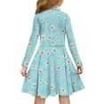 thumbnail image 3 of DISNIMO Daisy Dress for Girls Blue Dress Kids Flower Dress Girls Long Sleeve Button Dress Girls Midi Fall Dress for Child Holiday Dress with Collar 5-6 Girl Dress Skater Dress Button Down, 3 of 7