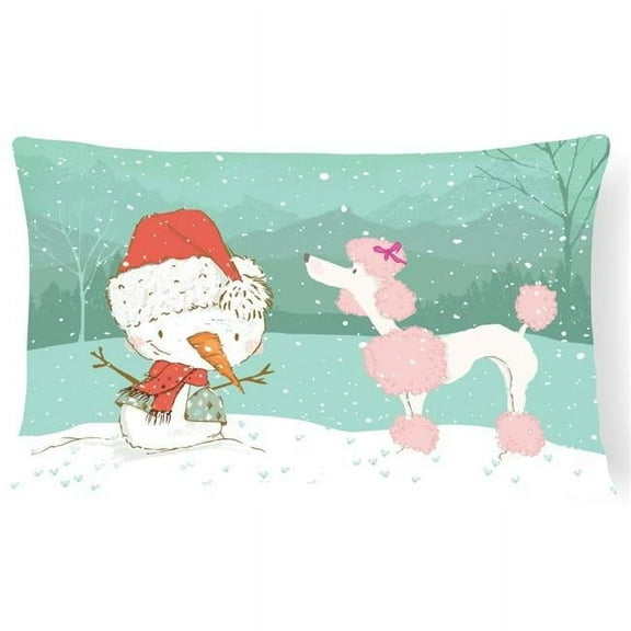 Pink Poodle Snowman Christmas Canvas Fabric Decorative Pillow