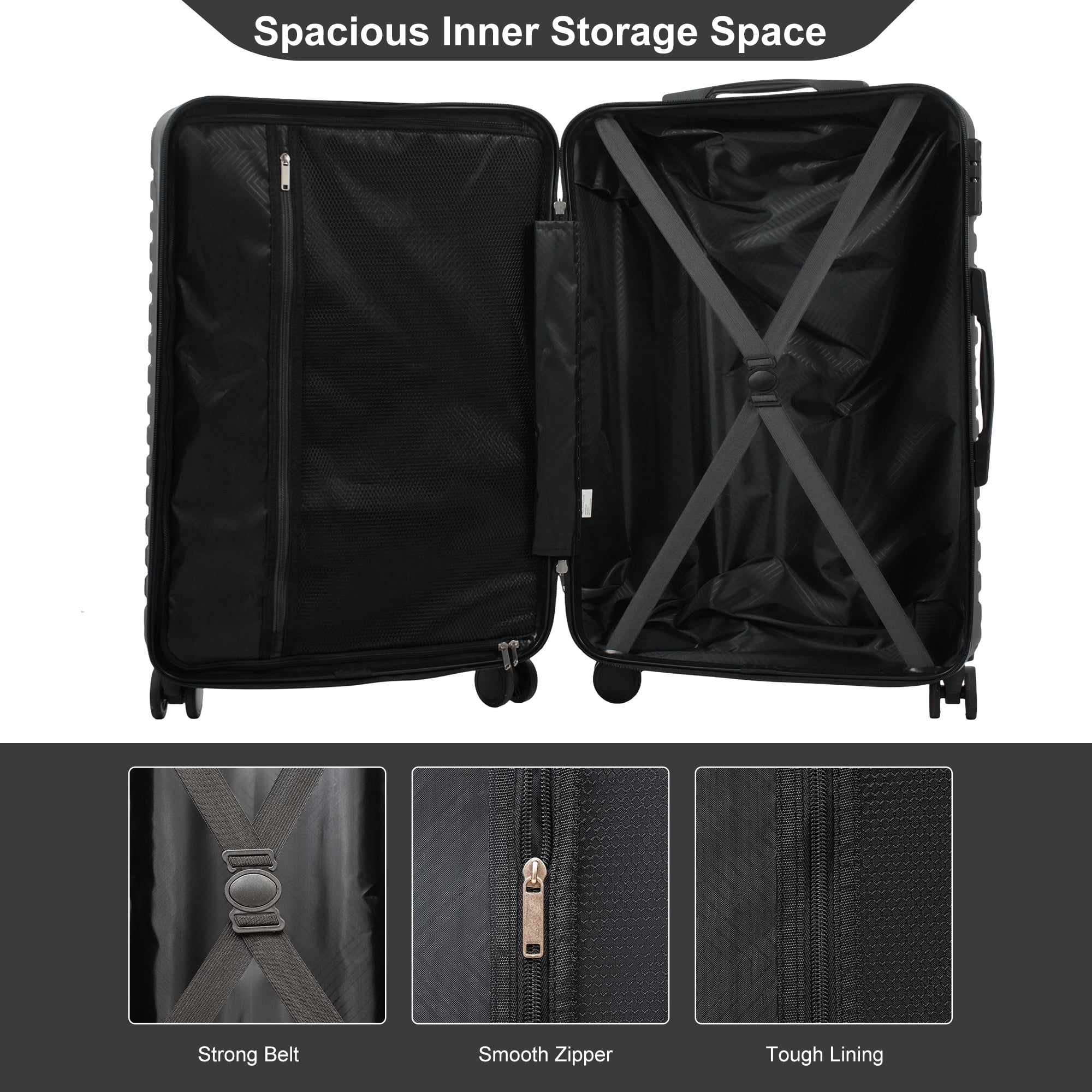 Travelhouse 5-Piece Hardside Luggage Set Spinner Lightweight Suitcase with TSA Lock & Duffel Bag,Black
