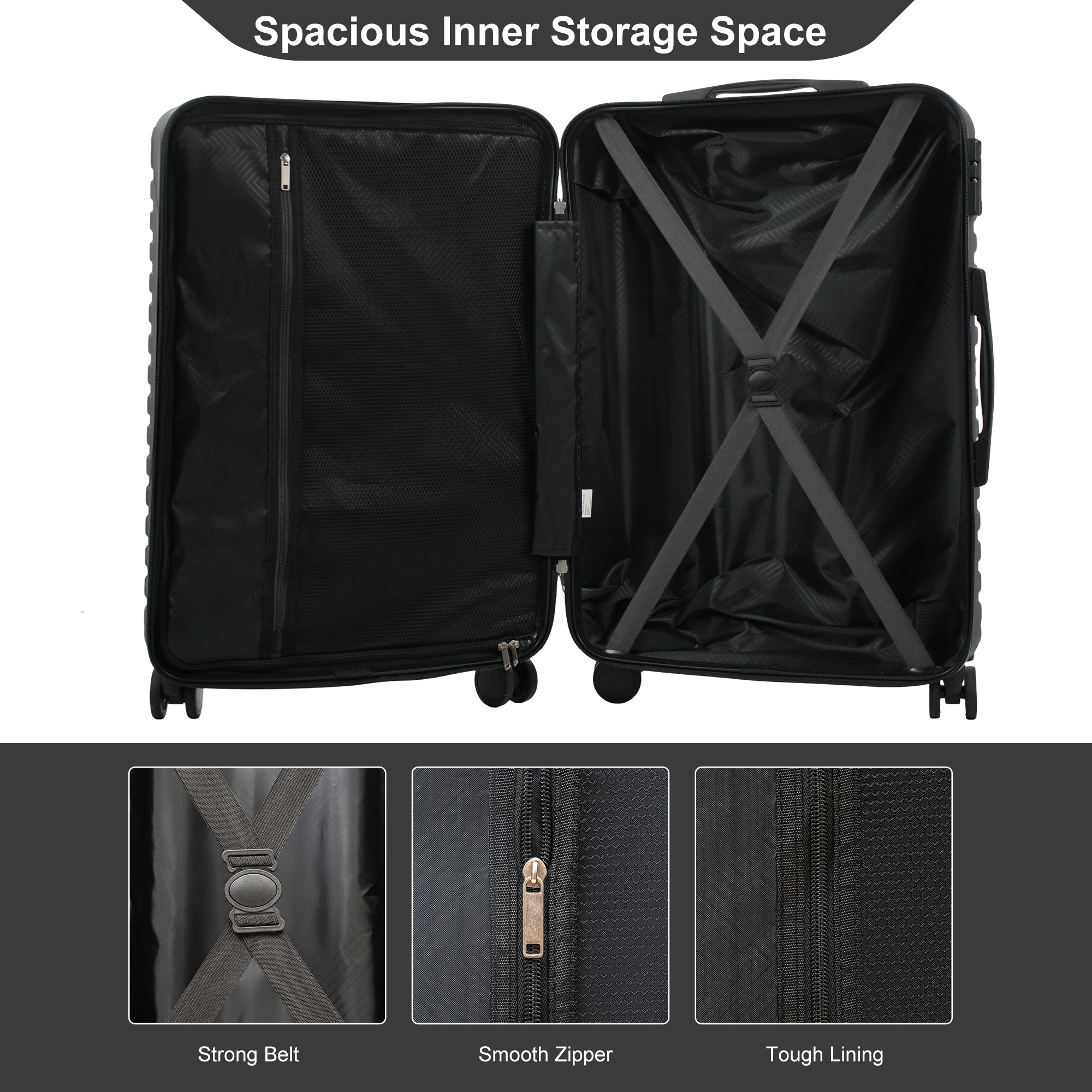 Travelhouse 5-Piece Hardside Luggage Set with Duffel Bag and TSA Lock, Black photo 5