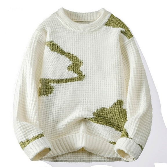 WAVSUF Big & Tall Mens Sweater Winter Long Sleeves Sweaters Crew Neck Casual Sweatshirt Top White Size 2XL