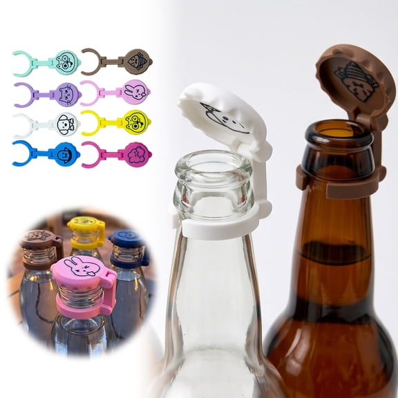 EverydayNest 8 Pcs Reusable Silicone Bottle Caps,Food Grade Airtight Saver Lid for Standard Soda Bottles,Dishwasher Safe Colorful Party Drink Markers,8.5cm
