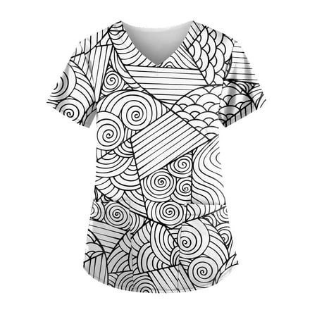 

QWERTYU Working Scrubs Top for Women Pockets Casual Uniform Valentine s Day Short Sleeve T Shirt Holiday Professionals Nursing Scrubs Gray S