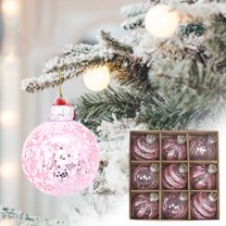 Axiiglly 9Pcs Christmas Balls Ornaments, 3.15" Glitter Transparent Christmas Balls Set with Stuffed, Shatterproof Xmas Hanging Balls for Christmas Trees Decorations, Holiday Party Decor, Pink