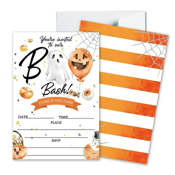 Spooktacular Fill-in Invitations Set - 25 Fun Cards with Envelopes for Halloween Parties, Birthdays, and Trick or Treat Celebrations Featuring Pumpkins, Ghosts, and Monsters
