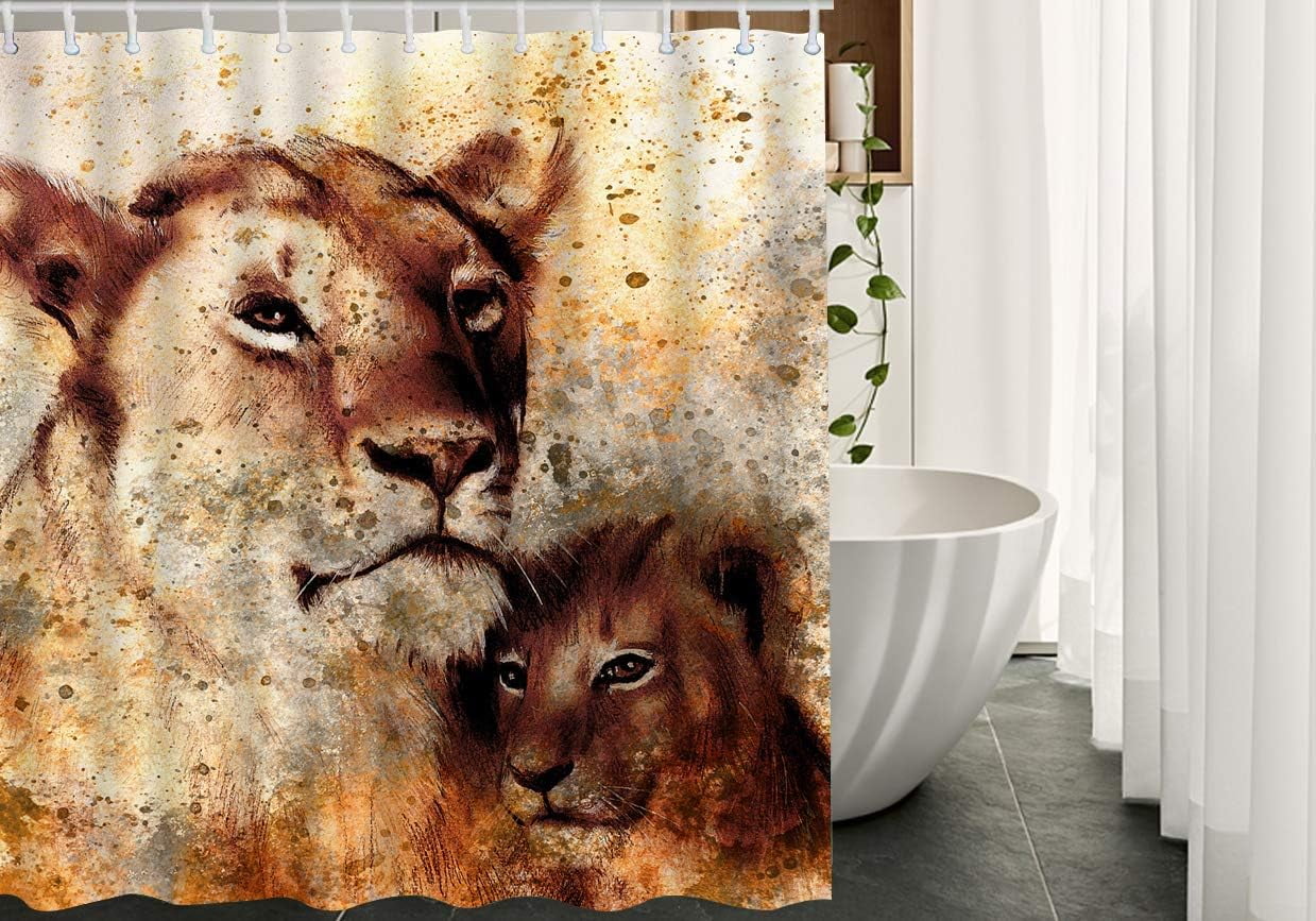 JOOCAR Lion Fabric Shower Curtain with Hooks Spotted Animal Eye Affection  Brush Face Family Head Nature Wild Sand Bath Shower Curtain Polyester 72x72