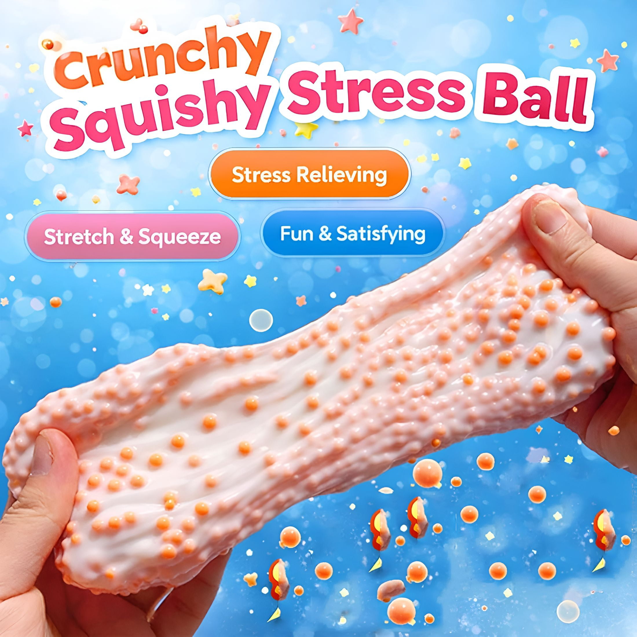CYFW Crunchy Squishy Stress Ball,Bead Squishy,Sand Filled Moldable Squishy Ball with Crunchy Texture,Soft Stretchy Sensory Fidget for Desk,Relaxation,Focus and Satisfying Squeeze