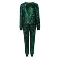 thumbnail image 5 of ZAZYULZ Going Out Sets for Women Ladies Autumn And Winter Sequins Small Fragrance Leisure Sports Long Sweater Pencil Pants Respirator Three Piece Suit(Green,M), 5 of 7
