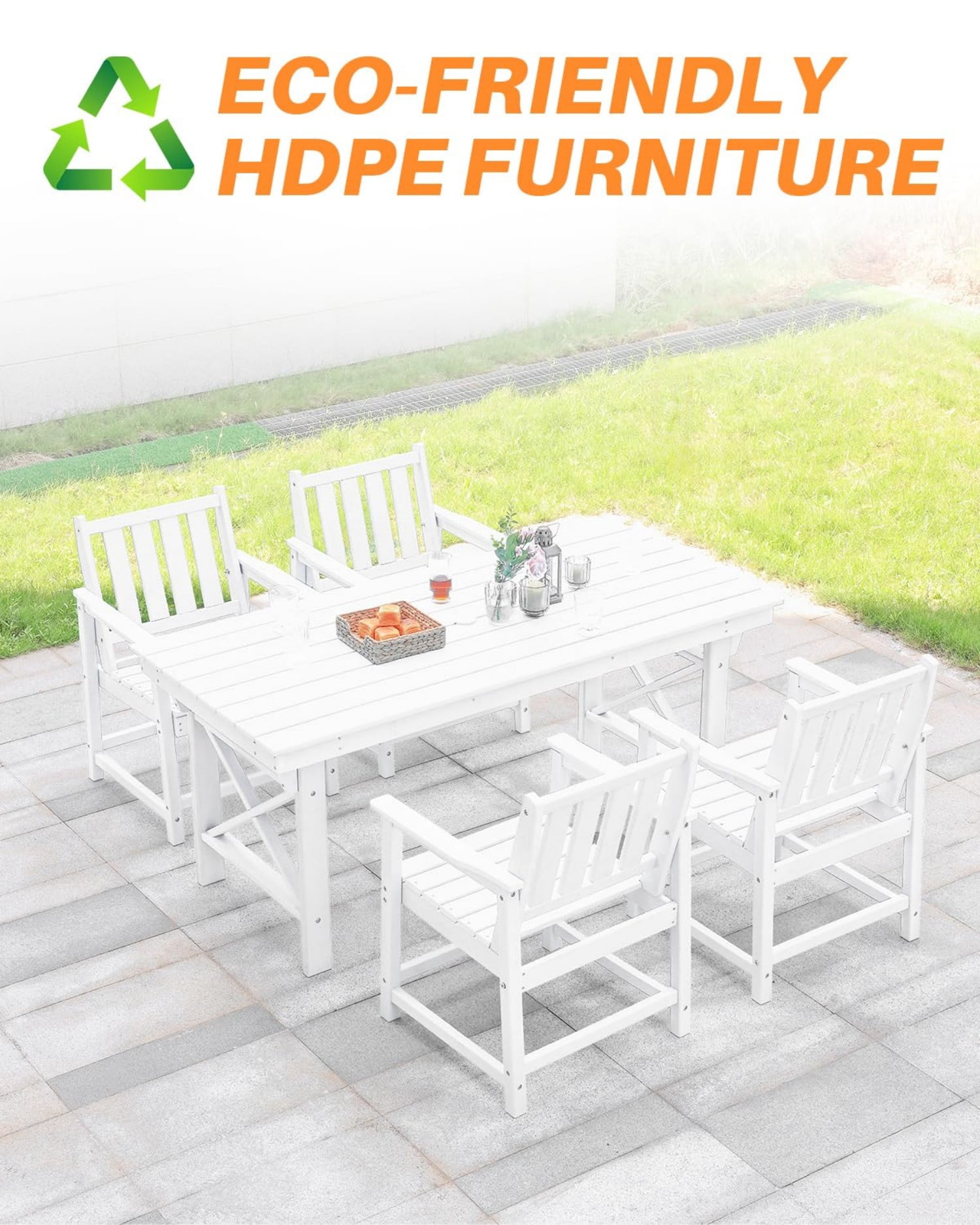 HDPE Dining Chair Set of 4, All Weather Outdoor Dining Chairs with Ergonomic Backrest, Heavy Duty Patio Chairs for Backyard, Garden, Poolside, Deck, Pearl White