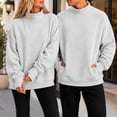 thumbnail image 6 of Mock Neck Sweatshirt Women Oversized Turtleneck Pullover Long Sleeve Casual Drop Shoulder Tops Fleece Sweater with Thumb Hole L, 6 of 8