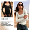 thumbnail image 4 of OQQ Women's 1 Piece Bodysuits Ribbed One Piece Square Neck Long Sleeve Bodysuits, 4 of 7