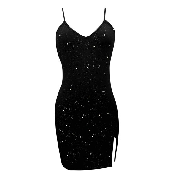 JIAYUE Women's Trendy Dresses Sparkly V Neck Spaghetti Strap Sleeveless Female Summer Retro Mini Bodycon Elegant Club Party Dress