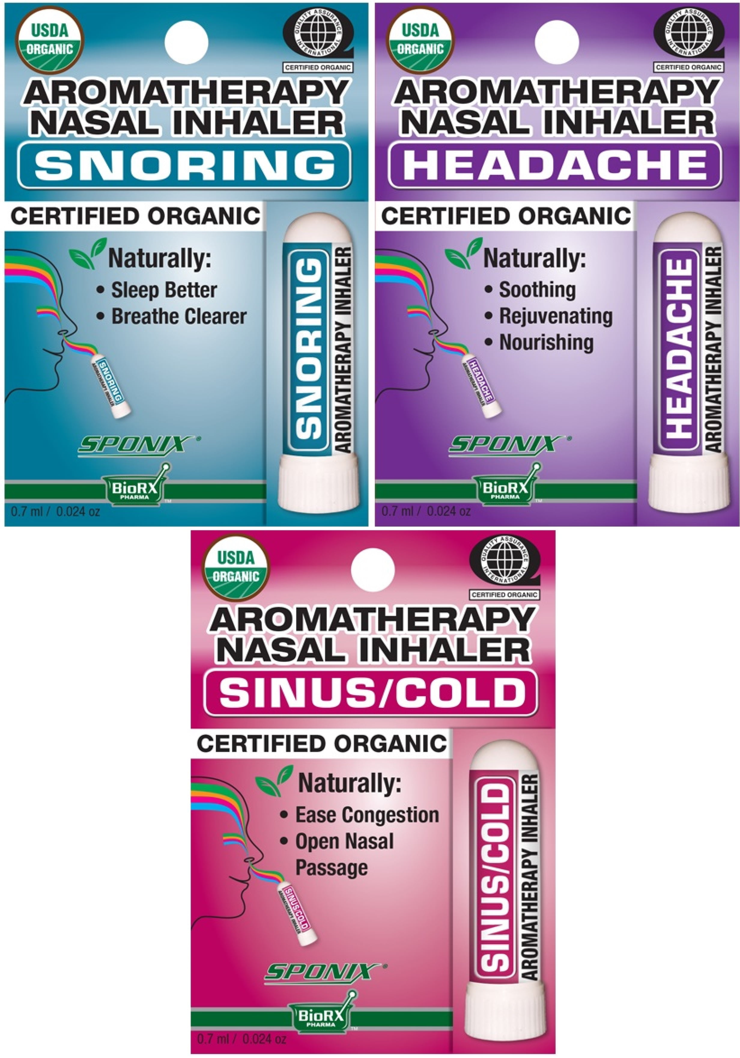 Nasal Inhaler Aromatherapy Gift Set of 3 Snoring, Headache, Sinus
