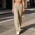 thumbnail image 6 of ClodeEU Women's High Waist Straight Leg Dress Pants with Pockets ,Business Casual Work Trousers Beige,Women's Plus S, 6 of 7