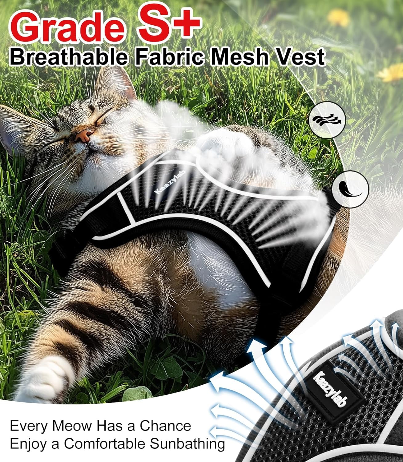 Cat Harness and Leash for Walking Escape Proof Soft Adjustable Cat Leash Breathable Comfortable Vest Easy to Wear Kitten Harness for Outdoor Travel (Black, S (7-12lb))