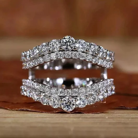 Engagement Ring Enhancer Moissanite White Round Cut 2 Ct 14k White Gold Plated