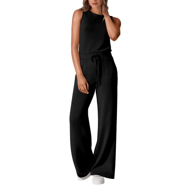 Mono de mujer PRETTYGARDEN sin mangas, pierna ancha, negro, talla M
